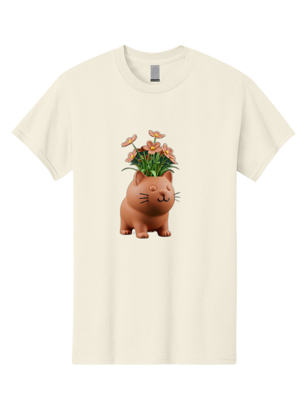 Cat-Planter Men'S Graphic Tee, 100% Cotton, Comfortable Casual Summer Wear, Machine Washable, Cat Planter, Flower Pot, Pink Flowers, Cute Cat Design, Home Decor, Garden Decor, Whimsical Planter, Adorable Cat Baa278
