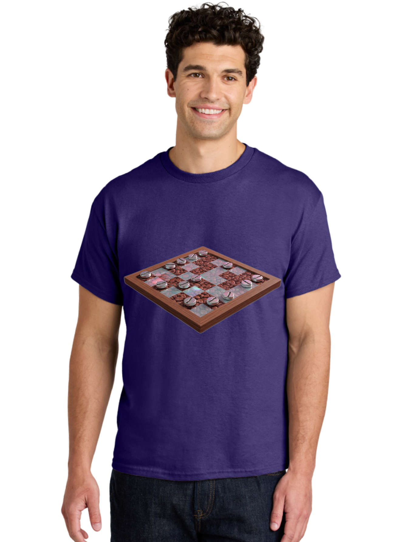 Checkerboard Men'S Graphic Tee, 100% Cotton, Comfortable Casual Summer Wear, Machine Washable, Checkers Game Board, Wooden Checkersboard, Strategy Game, Brown And Gray Checkerboard Pattern, Checkers Pieces, Game Night, Board Game, Baa282