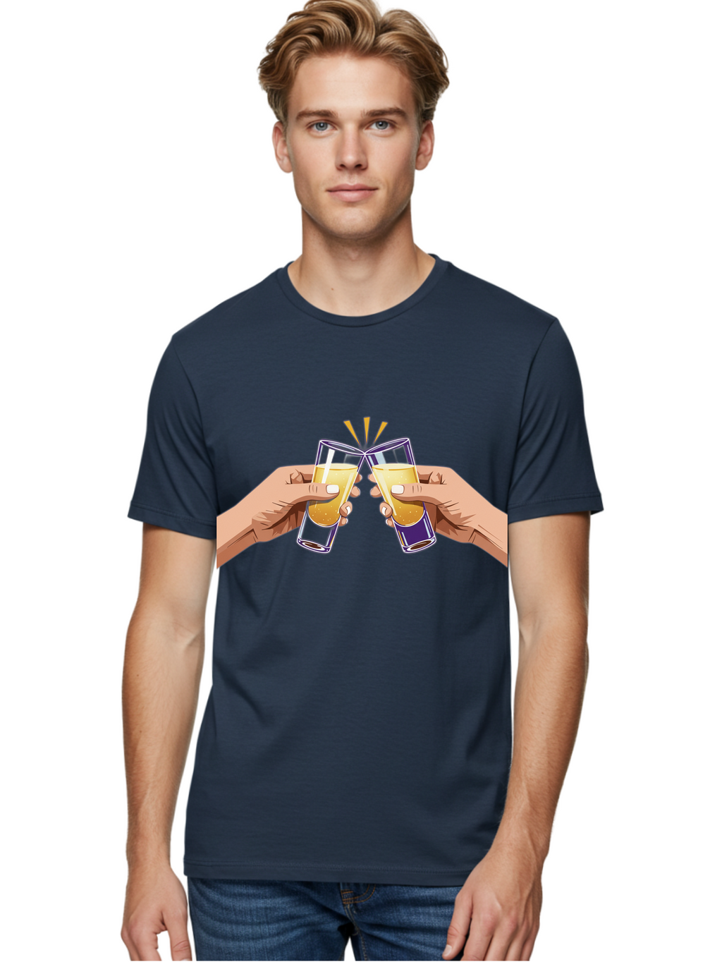 Cheers-1 Men'S Graphic Tee, 100% Cotton, Comfortable Casual Summer Wear, Machine Washable, Toasting Glasses, Celebratory Drinks, Champagne Toast, Beer Cheers, Happy Hour, Party Time, Festive Atmosphere, Social Gathering Baa283