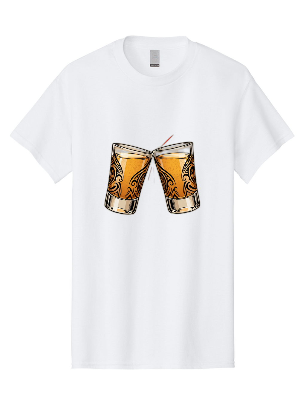 Cheers-2 Men'S Graphic Tee, 100% Cotton, Comfortable Casual Summer Wear, Machine Washable, Shot Glasses, Whiskey Glasses, Toasted Drinks, Cheers Moment, Social Gathering, Friendship Toast, Ornate Design, Glassware, Beverage, Celebratory Drink Baa284