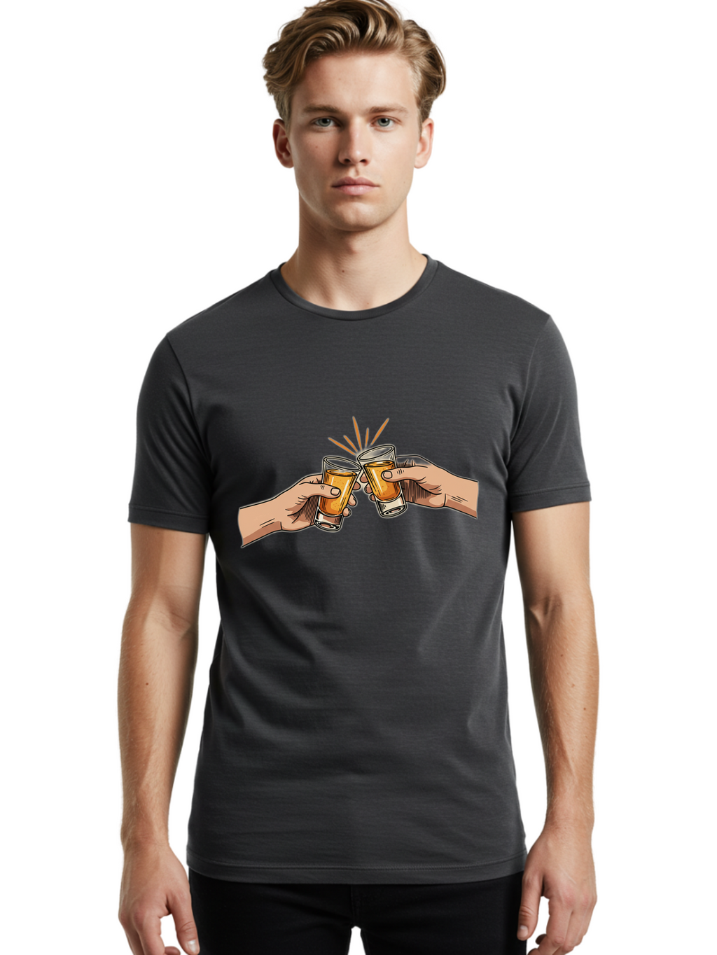 Cheers-3 Men'S Graphic Tee, 100% Cotton, Comfortable Casual Summer Wear, Machine Washable, Clinking Glasses, Beer Cheers, Toast Together, Celebratory Drinks, Friendship Bonding, Social Gathering, Adult Beverages Baa285