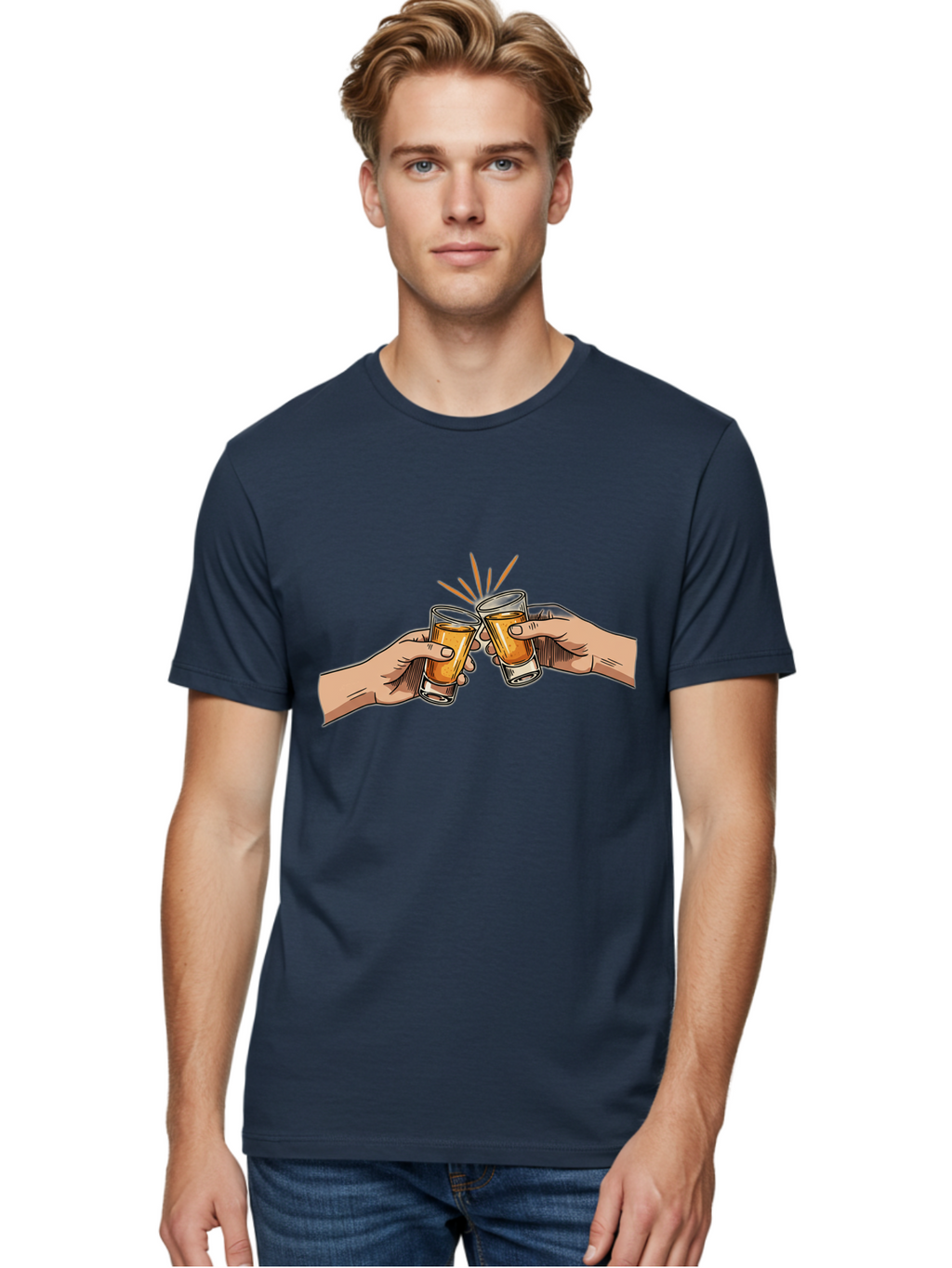 Cheers-3 Men'S Graphic Tee, 100% Cotton, Comfortable Casual Summer Wear, Machine Washable, Clinking Glasses, Beer Cheers, Toast Together, Celebratory Drinks, Friendship Bonding, Social Gathering, Adult Beverages Baa285