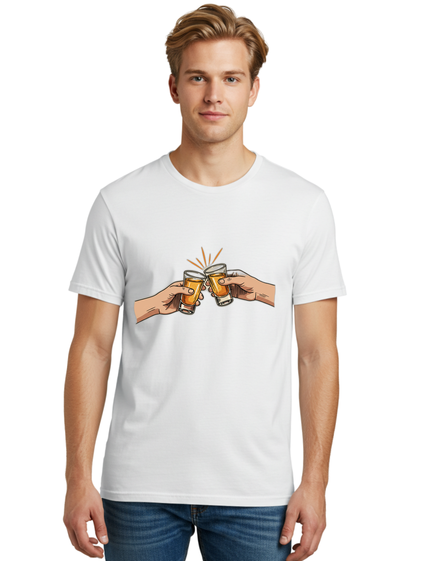 Cheers-3 Men'S Graphic Tee, 100% Cotton, Comfortable Casual Summer Wear, Machine Washable, Clinking Glasses, Beer Cheers, Toast Together, Celebratory Drinks, Friendship Bonding, Social Gathering, Adult Beverages Baa285