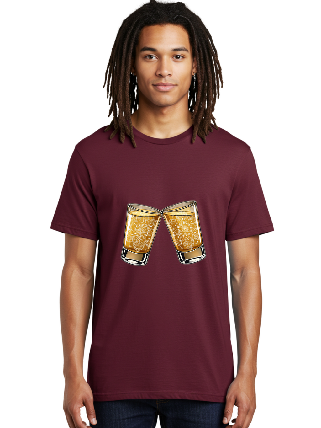 Cheers-4 Men'S Graphic Tee, 100% Cotton, Comfortable Casual Summer Wear, Machine Washable, Whiskey Glasses, Shot Glasses, Cheers Toast, Celebration Drink, Spirits, Luxury Glassware, Ornate Design, Festive Atmosphere, Party, Drink Together Baa286
