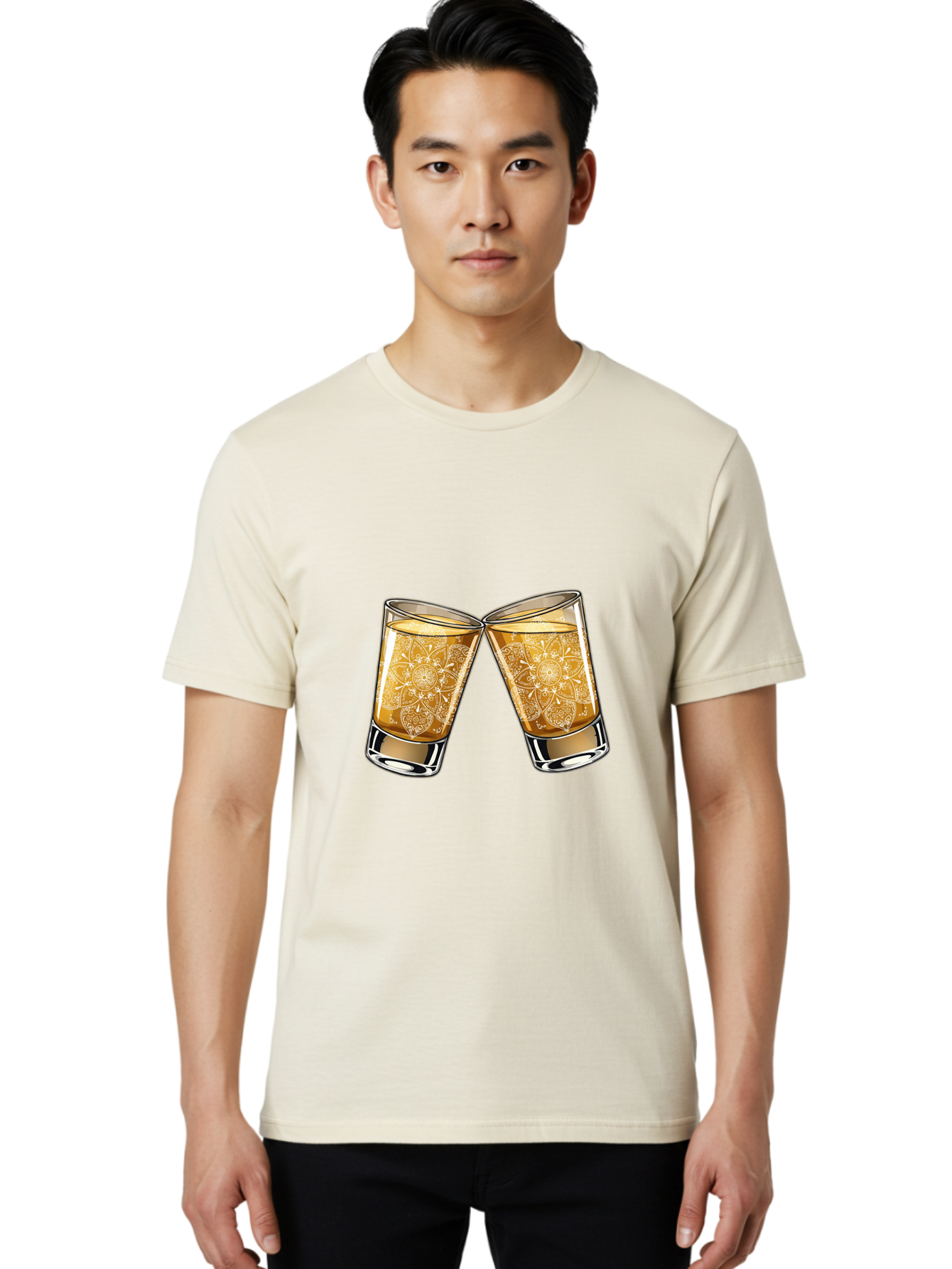 Cheers-4 Men'S Graphic Tee, 100% Cotton, Comfortable Casual Summer Wear, Machine Washable, Whiskey Glasses, Shot Glasses, Cheers Toast, Celebration Drink, Spirits, Luxury Glassware, Ornate Design, Festive Atmosphere, Party, Drink Together Baa286