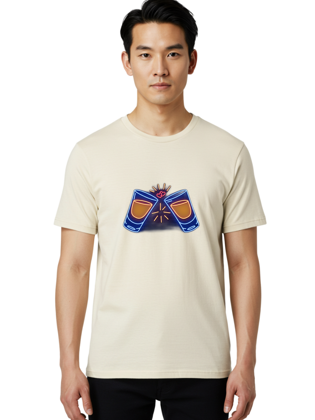 Cheers Men'S Graphic Tee, 100% Cotton, Comfortable Casual Summer Wear, Machine Washable, Cheersing Glasses, Toast, Love Heart, Celebration, Party, Friendship, Glasses Clinking, Festive Mood, Social Gathering Baa287