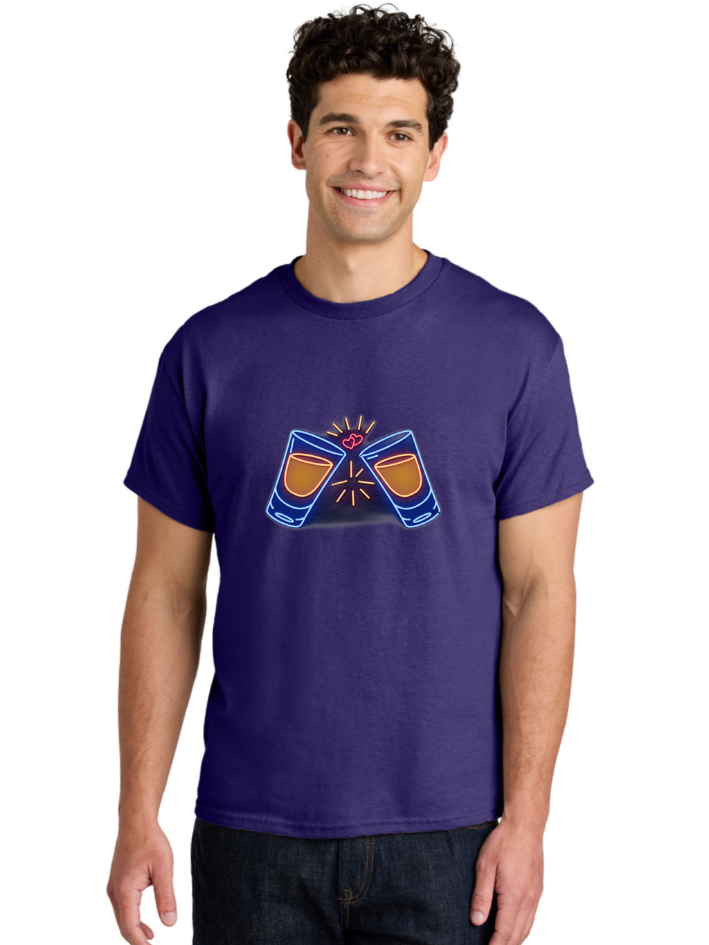 Cheers Men'S Graphic Tee, 100% Cotton, Comfortable Casual Summer Wear, Machine Washable, Cheersing Glasses, Toast, Love Heart, Celebration, Party, Friendship, Glasses Clinking, Festive Mood, Social Gathering Baa287