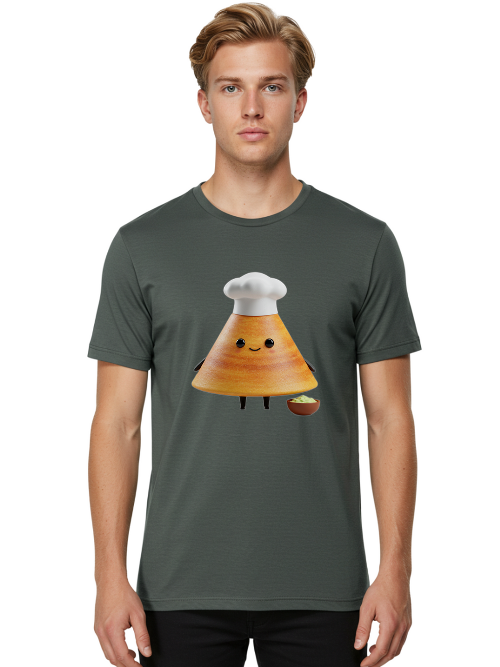 Chef-Cone Men'S Graphic Tee, 100% Cotton, Comfortable Casual Summer Wear, Machine Washable, Cartoon Character, Chef Hat, Cooking, Food, Sauce, Condiment, Kitchen, Culinary, Recipe, Cartoon Mascot, Anthropomorphic, 3D Illustration Baa288
