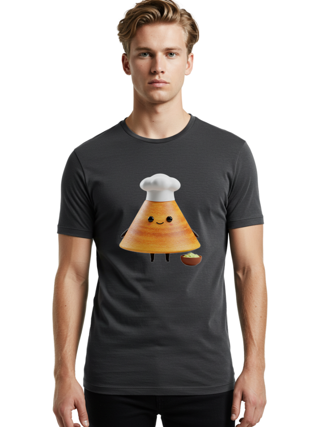 Chef-Cone Men'S Graphic Tee, 100% Cotton, Comfortable Casual Summer Wear, Machine Washable, Cartoon Character, Chef Hat, Cooking, Food, Sauce, Condiment, Kitchen, Culinary, Recipe, Cartoon Mascot, Anthropomorphic, 3D Illustration Baa288