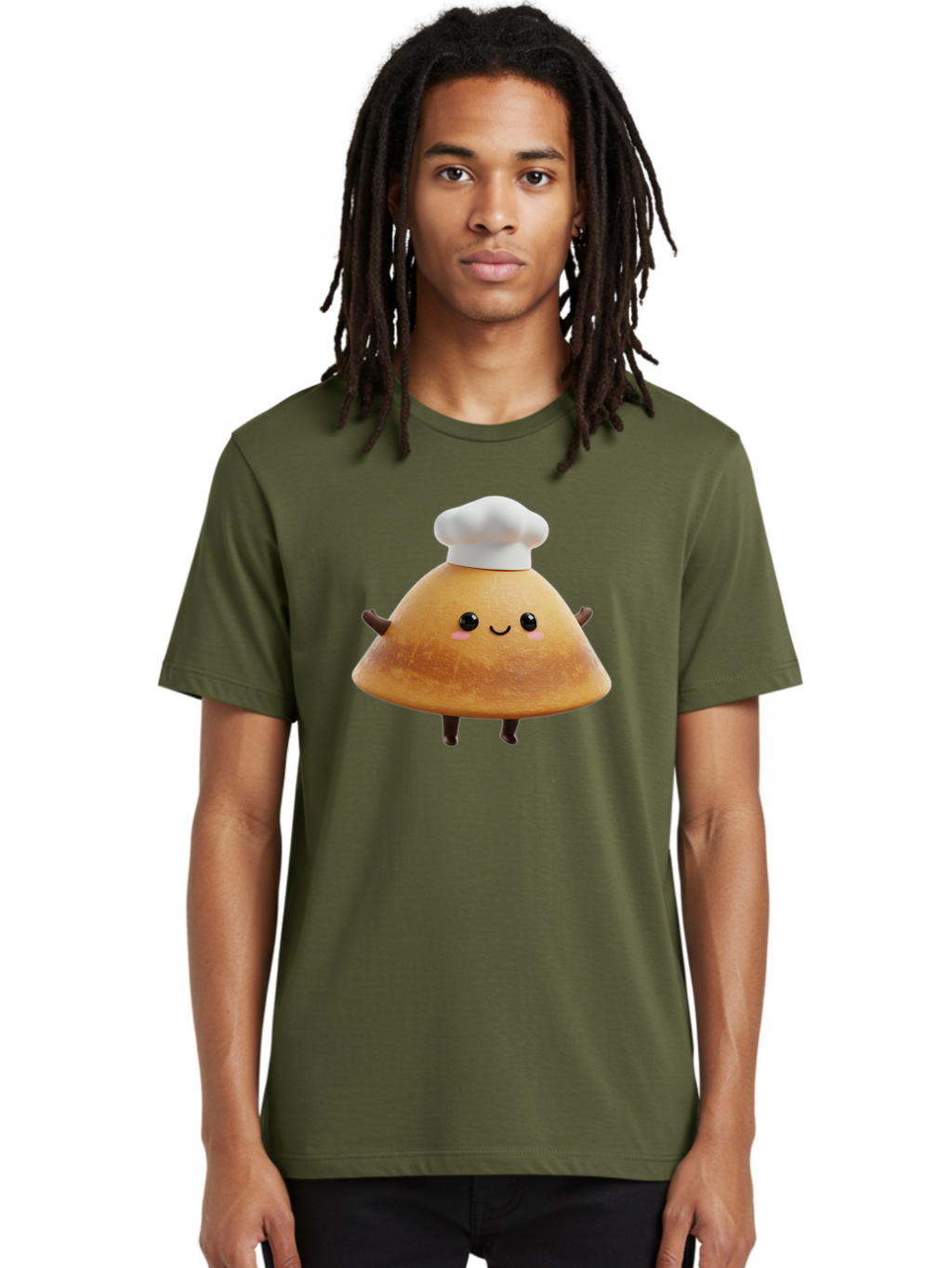 Chef-Hat-Mushroom Men'S Graphic Tee, 100% Cotton, Comfortable Casual Summer Wear, Machine Washable, Croissant Character, Chef Hat, Happy Face, Pink Blush, Smiling Mouth, Cute Pastry, Bakery Illustration, Cartoon Food, Animated Treat, Baa290