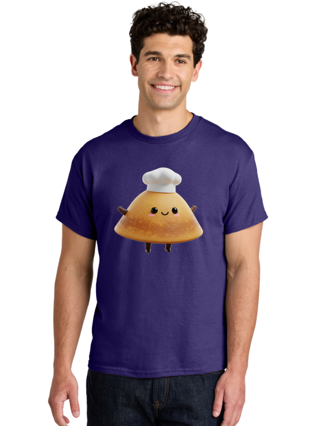 Chef-Hat-Mushroom Men'S Graphic Tee, 100% Cotton, Comfortable Casual Summer Wear, Machine Washable, Croissant Character, Chef Hat, Happy Face, Pink Blush, Smiling Mouth, Cute Pastry, Bakery Illustration, Cartoon Food, Animated Treat, Baa290