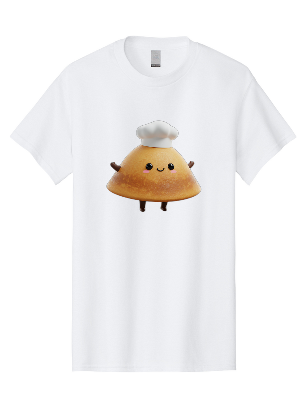 Chef-Hat-Mushroom Men'S Graphic Tee, 100% Cotton, Comfortable Casual Summer Wear, Machine Washable, Croissant Character, Chef Hat, Happy Face, Pink Blush, Smiling Mouth, Cute Pastry, Bakery Illustration, Cartoon Food, Animated Treat, Baa290