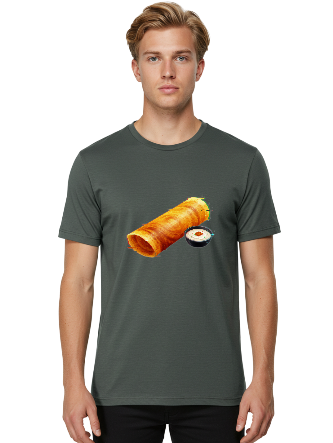 Chicken-Roll Men'S Graphic Tee, 100% Cotton, Comfortable Casual Summer Wear, Machine Washable, Masala Dosa, South Indian Cuisine, Dosa With Chutney, Indian Breakfast, Street Food, Traditional Recipe, Dosa Roll, Chutney Bowl, Crispy Dosa, Baa291