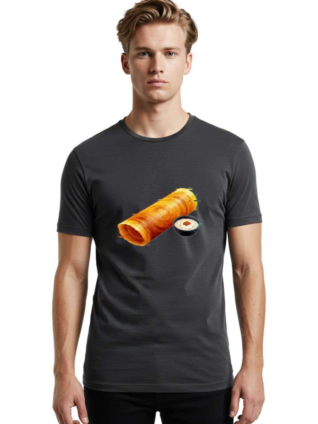 Chicken-Roll Men'S Graphic Tee, 100% Cotton, Comfortable Casual Summer Wear, Machine Washable, Masala Dosa, South Indian Cuisine, Dosa With Chutney, Indian Breakfast, Street Food, Traditional Recipe, Dosa Roll, Chutney Bowl, Crispy Dosa, Baa291
