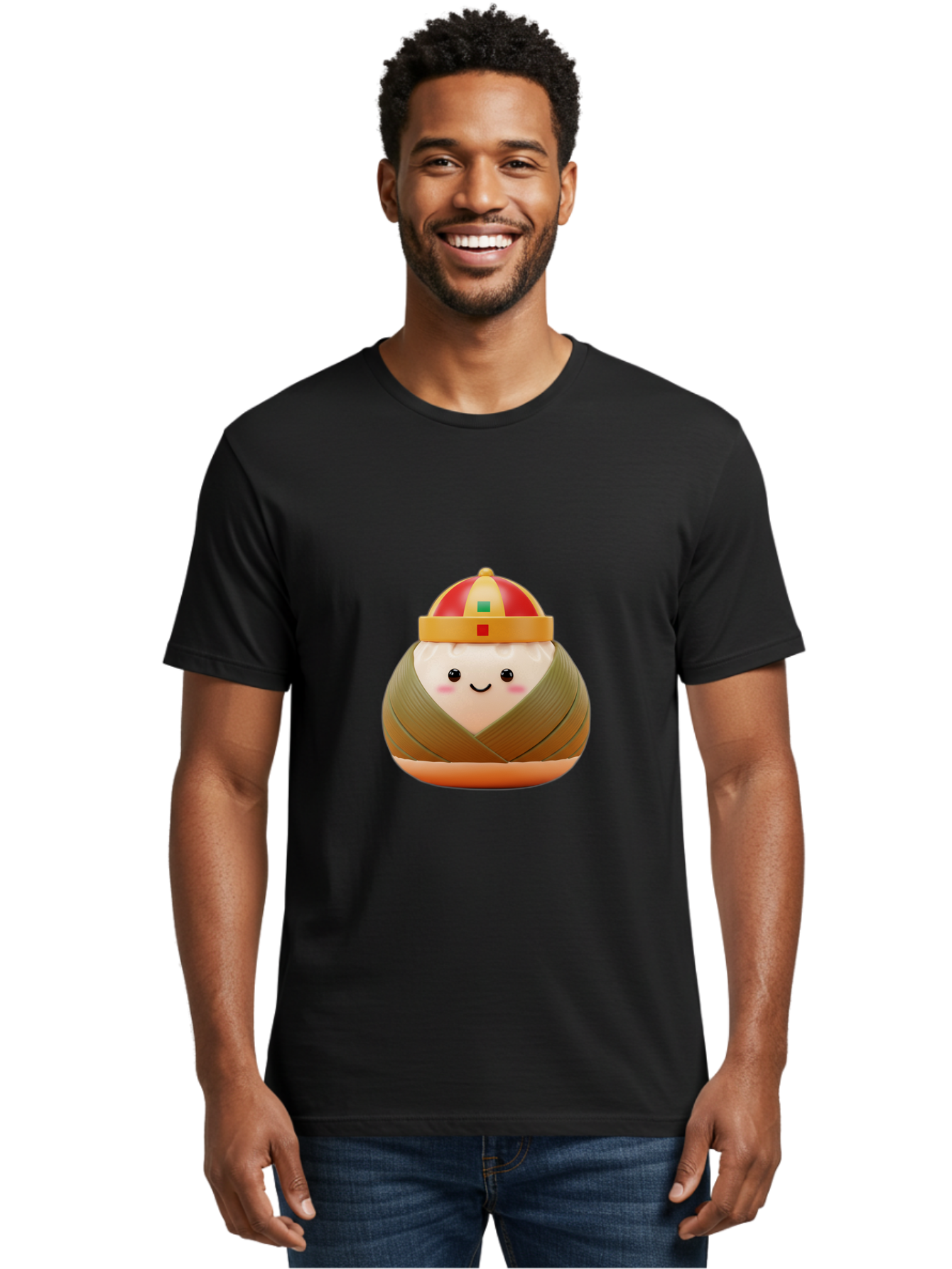 Chinese-Dumpling Men'S Graphic Tee, 100% Cotton, Comfortable Casual Summer Wear, Machine Washable, Kawaii Sushi, Cartoon Food, Adorable Mascot, Japanese Cuisine, Smiling Face, Cute Character, Digital Illustration, Kawaii Culture, Manga Style, Baa293