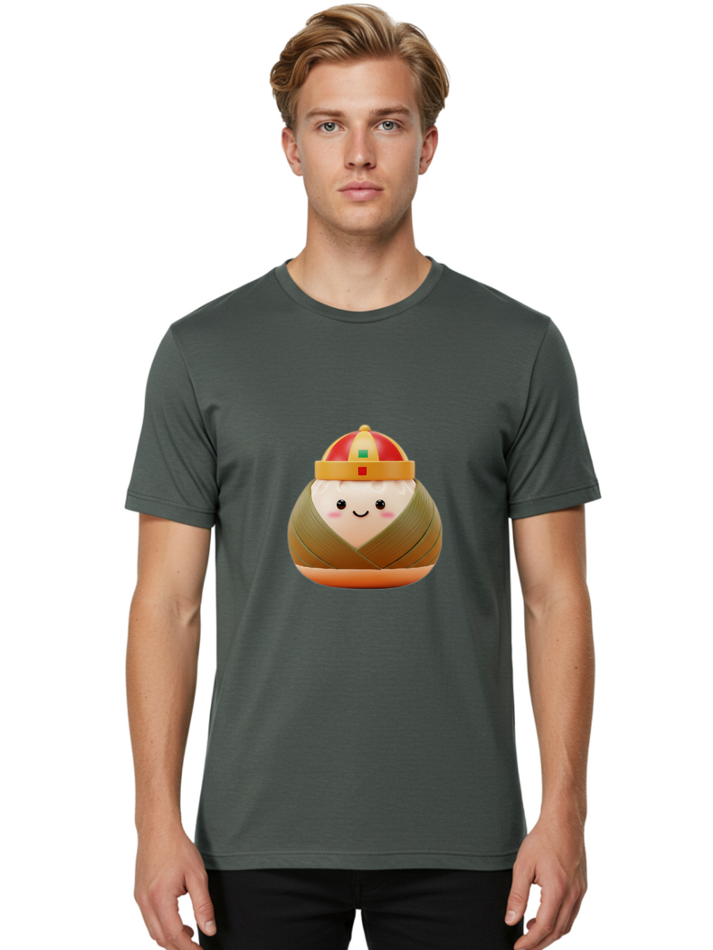 Chinese-Dumpling Men'S Graphic Tee, 100% Cotton, Comfortable Casual Summer Wear, Machine Washable, Kawaii Sushi, Cartoon Food, Adorable Mascot, Japanese Cuisine, Smiling Face, Cute Character, Digital Illustration, Kawaii Culture, Manga Style, Baa293