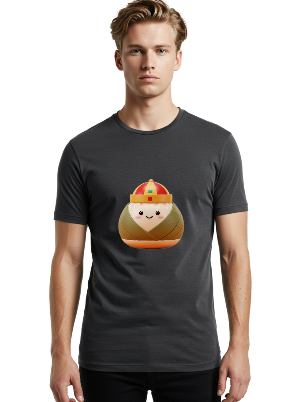 Chinese-Dumpling Men'S Graphic Tee, 100% Cotton, Comfortable Casual Summer Wear, Machine Washable, Kawaii Sushi, Cartoon Food, Adorable Mascot, Japanese Cuisine, Smiling Face, Cute Character, Digital Illustration, Kawaii Culture, Manga Style, Baa293