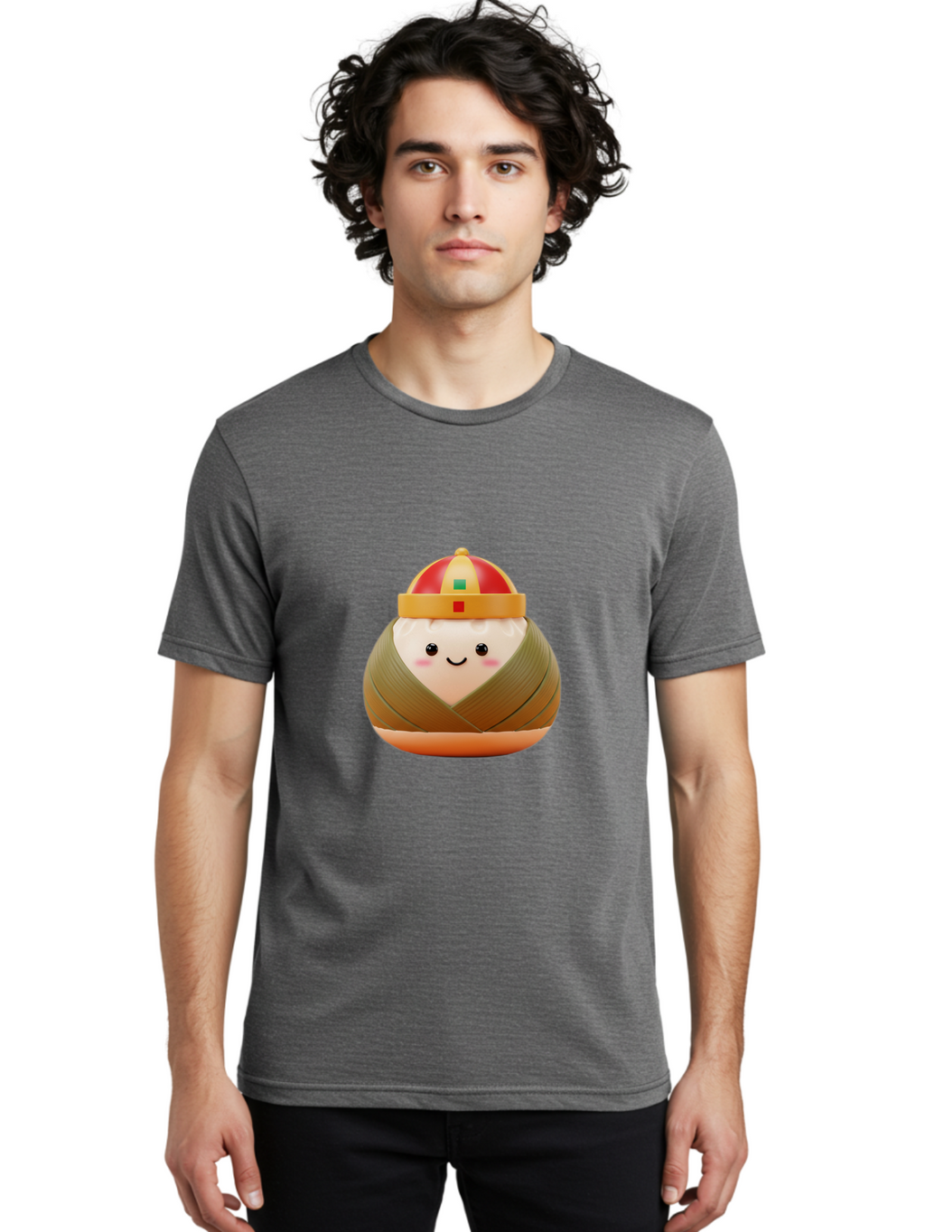 Chinese-Dumpling Men'S Graphic Tee, 100% Cotton, Comfortable Casual Summer Wear, Machine Washable, Kawaii Sushi, Cartoon Food, Adorable Mascot, Japanese Cuisine, Smiling Face, Cute Character, Digital Illustration, Kawaii Culture, Manga Style, Baa293