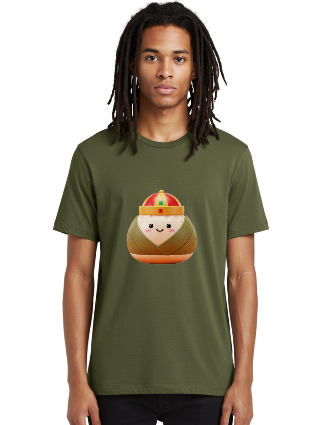 Chinese-Dumpling Men'S Graphic Tee, 100% Cotton, Comfortable Casual Summer Wear, Machine Washable, Kawaii Sushi, Cartoon Food, Adorable Mascot, Japanese Cuisine, Smiling Face, Cute Character, Digital Illustration, Kawaii Culture, Manga Style, Baa293