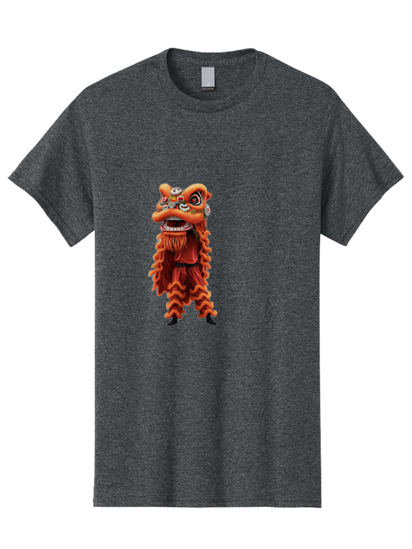 Chinese-Lion-Dance-Costume Men'S Graphic Tee, 100% Cotton, Comfortable Casual Summer Wear, Machine Washable, Chinese Lion Dance, Traditional Costume, Cultural Heritage, Mythical Creature, Vibrant Colors, Lively Performance, Intricate Design, Baa294