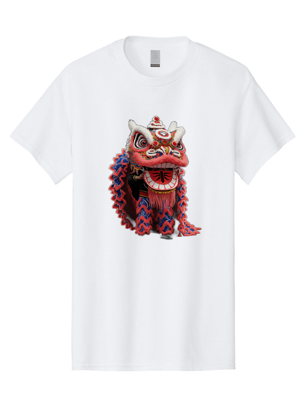 Chinese-Lion-Dance-Head Men'S Graphic Tee, 100% Cotton, Comfortable Casual Summer Wear, Machine Washable, Lion Dance Costume, Traditional Chinese Lion, Cultural Heritage, Festive Celebrations, Vibrant Colors, Intricate Designs, Baa295