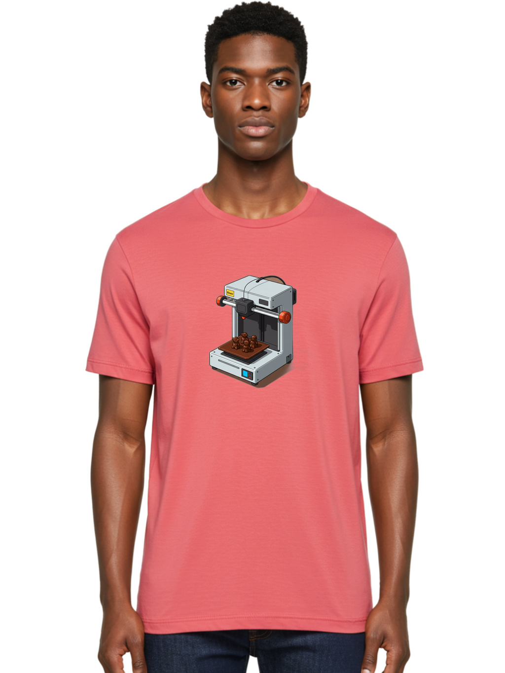 Choco-3D-Printer Men'S Graphic Tee, 100% Cotton, Comfortable Casual Summer Wear, Machine Washable, 3D Printing Technology, Additive Manufacturing, Chocolate Printing, 3D Chocolate Printer, Makergear, Digital Fabrication, Prototype Development, Baa298