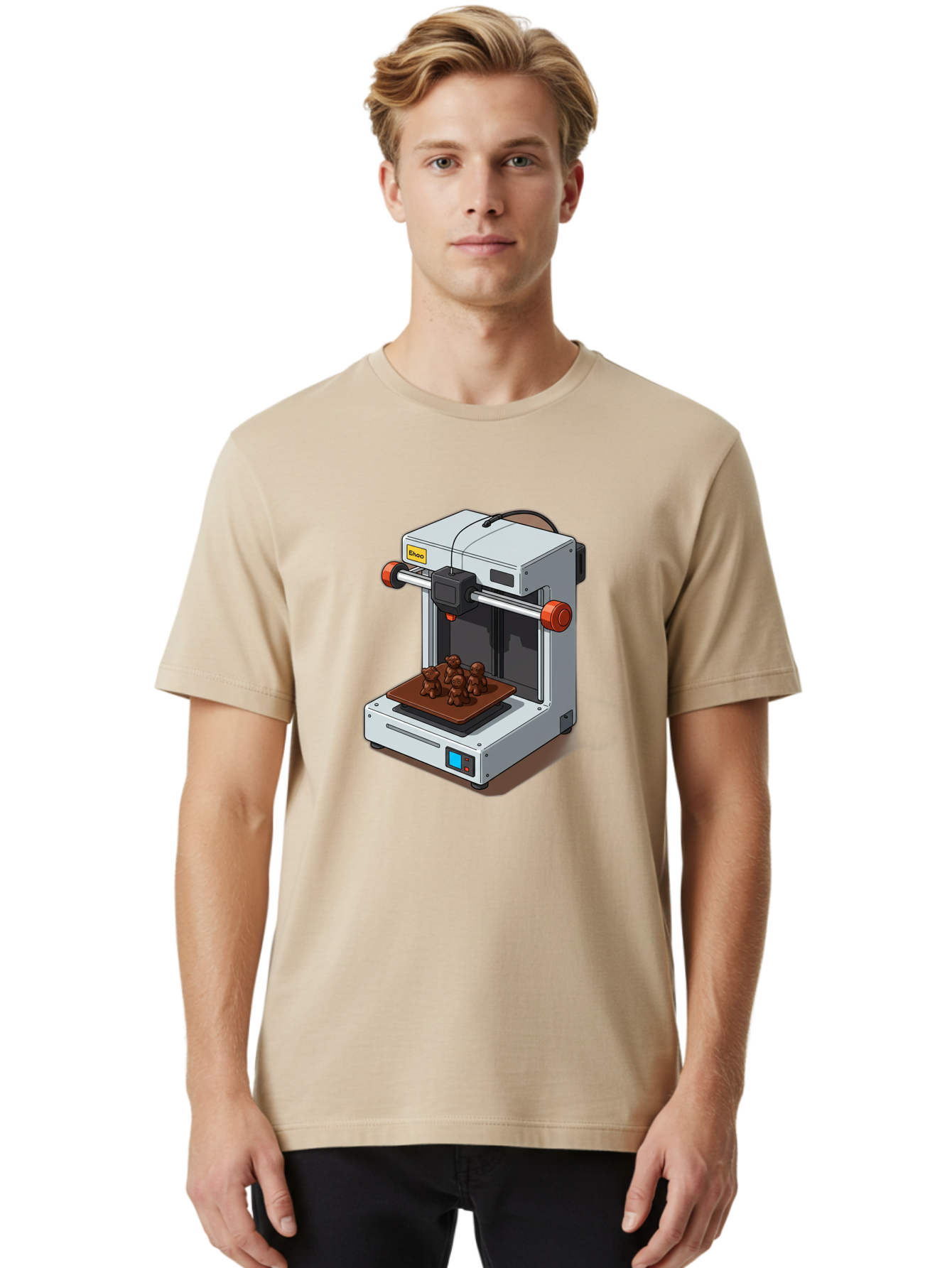 Choco-3D-Printer Men'S Graphic Tee, 100% Cotton, Comfortable Casual Summer Wear, Machine Washable, 3D Printing Technology, Additive Manufacturing, Chocolate Printing, 3D Chocolate Printer, Makergear, Digital Fabrication, Prototype Development, Baa298