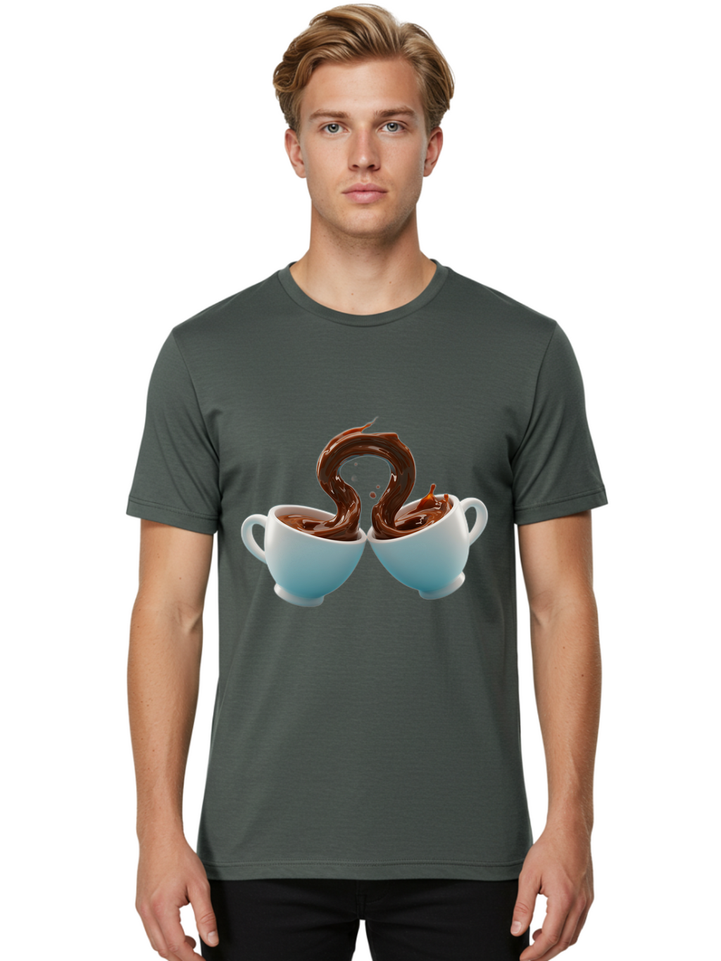 Chocolate-Cups Men'S Graphic Tee, 100% Cotton, Comfortable Casual Summer Wear, Machine Washable, Hot Chocolate, Luxury Hot Chocolate, Rich Chocolate, Flowing Chocolate, Chocolate Splash, Hot Chocolate Cups, White Cup, Delicious Hot Chocolate, Baa299