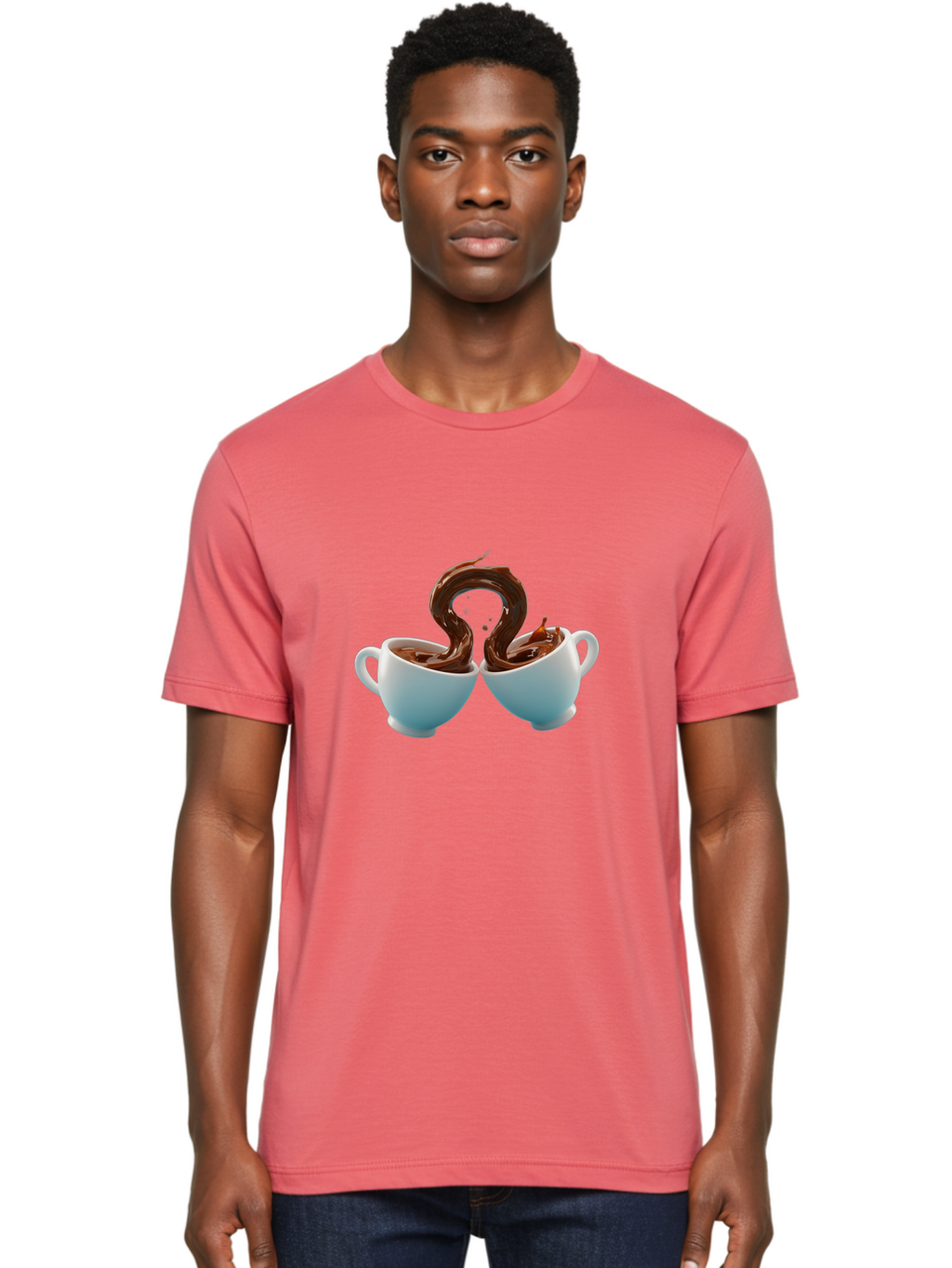 Chocolate-Cups Men'S Graphic Tee, 100% Cotton, Comfortable Casual Summer Wear, Machine Washable, Hot Chocolate, Luxury Hot Chocolate, Rich Chocolate, Flowing Chocolate, Chocolate Splash, Hot Chocolate Cups, White Cup, Delicious Hot Chocolate, Baa299
