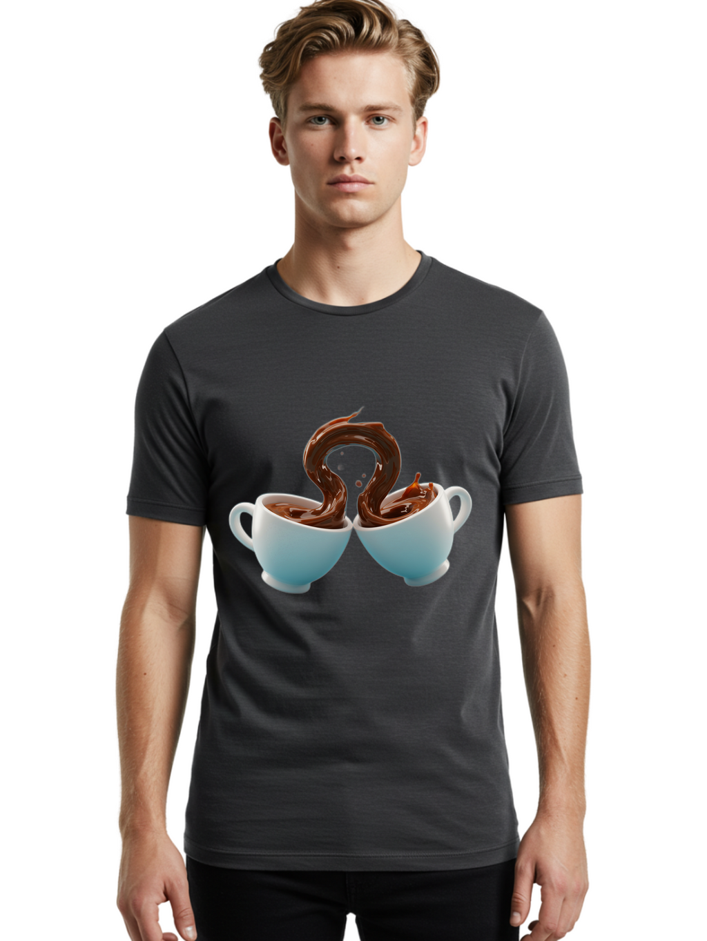 Chocolate-Cups Men'S Graphic Tee, 100% Cotton, Comfortable Casual Summer Wear, Machine Washable, Hot Chocolate, Luxury Hot Chocolate, Rich Chocolate, Flowing Chocolate, Chocolate Splash, Hot Chocolate Cups, White Cup, Delicious Hot Chocolate, Baa299