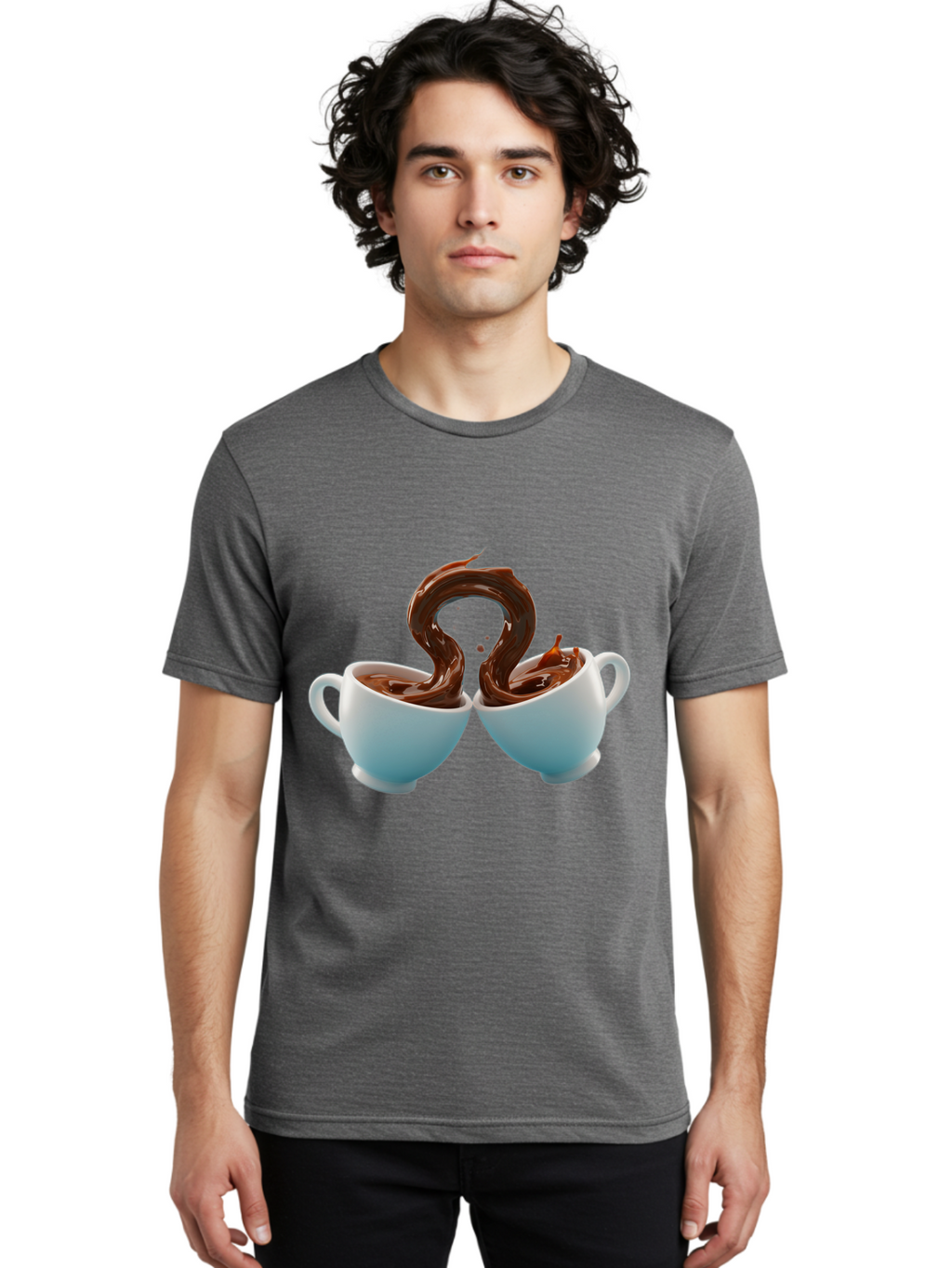 Chocolate-Cups Men'S Graphic Tee, 100% Cotton, Comfortable Casual Summer Wear, Machine Washable, Hot Chocolate, Luxury Hot Chocolate, Rich Chocolate, Flowing Chocolate, Chocolate Splash, Hot Chocolate Cups, White Cup, Delicious Hot Chocolate, Baa299