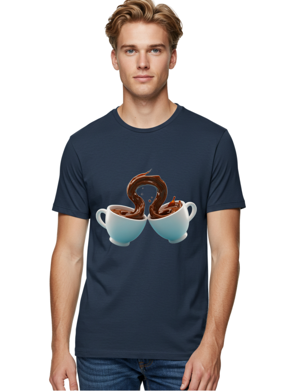 Chocolate-Cups Men'S Graphic Tee, 100% Cotton, Comfortable Casual Summer Wear, Machine Washable, Hot Chocolate, Luxury Hot Chocolate, Rich Chocolate, Flowing Chocolate, Chocolate Splash, Hot Chocolate Cups, White Cup, Delicious Hot Chocolate, Baa299