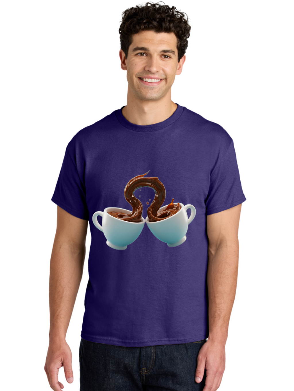 Chocolate-Cups Men'S Graphic Tee, 100% Cotton, Comfortable Casual Summer Wear, Machine Washable, Hot Chocolate, Luxury Hot Chocolate, Rich Chocolate, Flowing Chocolate, Chocolate Splash, Hot Chocolate Cups, White Cup, Delicious Hot Chocolate, Baa299