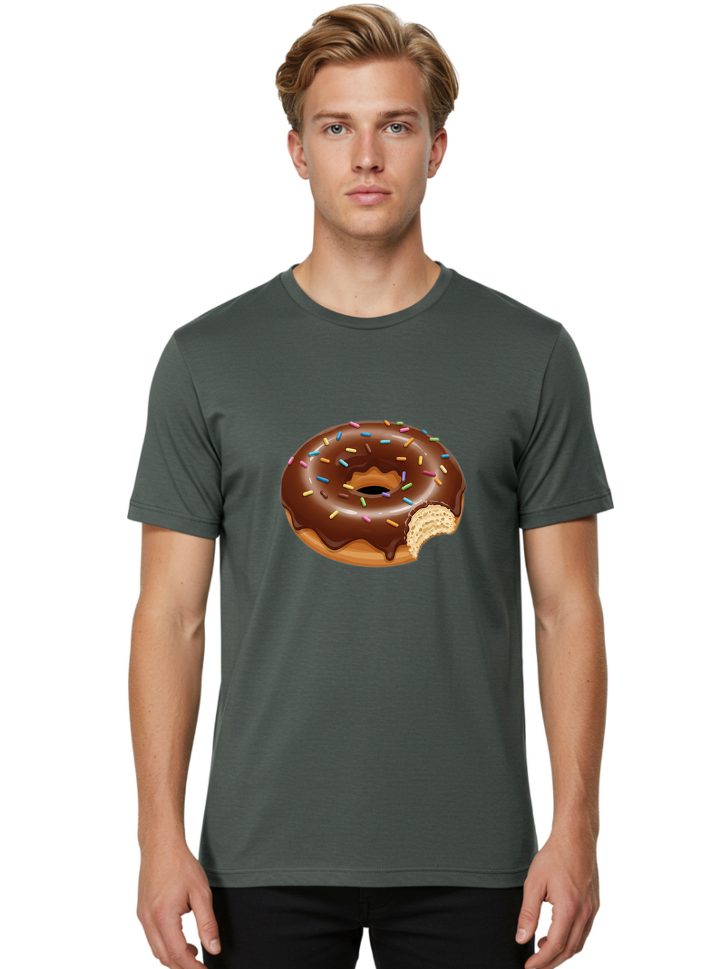 Chocolate-Donut-1 Men'S Graphic Tee, 100% Cotton, Comfortable Casual Summer Wear, Machine Washable, Chocolate Donut, Donut With Sprinkles, Bitten Donut, Sweet Treat, Dessert, Baked Goods, Colorful Sprinkles, Tasty Pastry, Delicious Donut Baa300