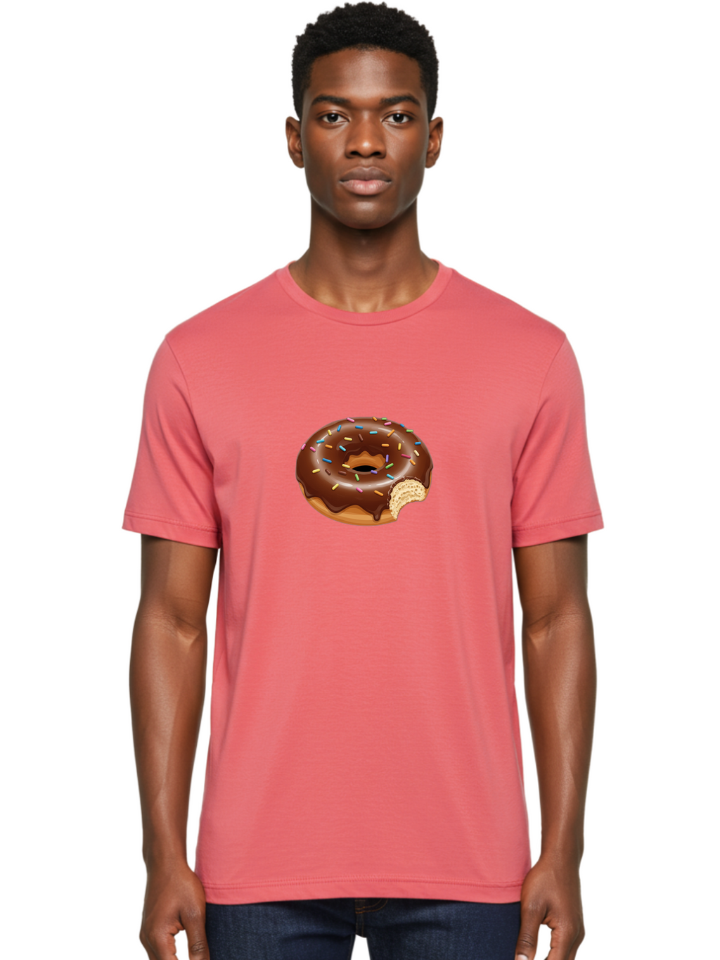 Chocolate-Donut-1 Men'S Graphic Tee, 100% Cotton, Comfortable Casual Summer Wear, Machine Washable, Chocolate Donut, Donut With Sprinkles, Bitten Donut, Sweet Treat, Dessert, Baked Goods, Colorful Sprinkles, Tasty Pastry, Delicious Donut Baa300
