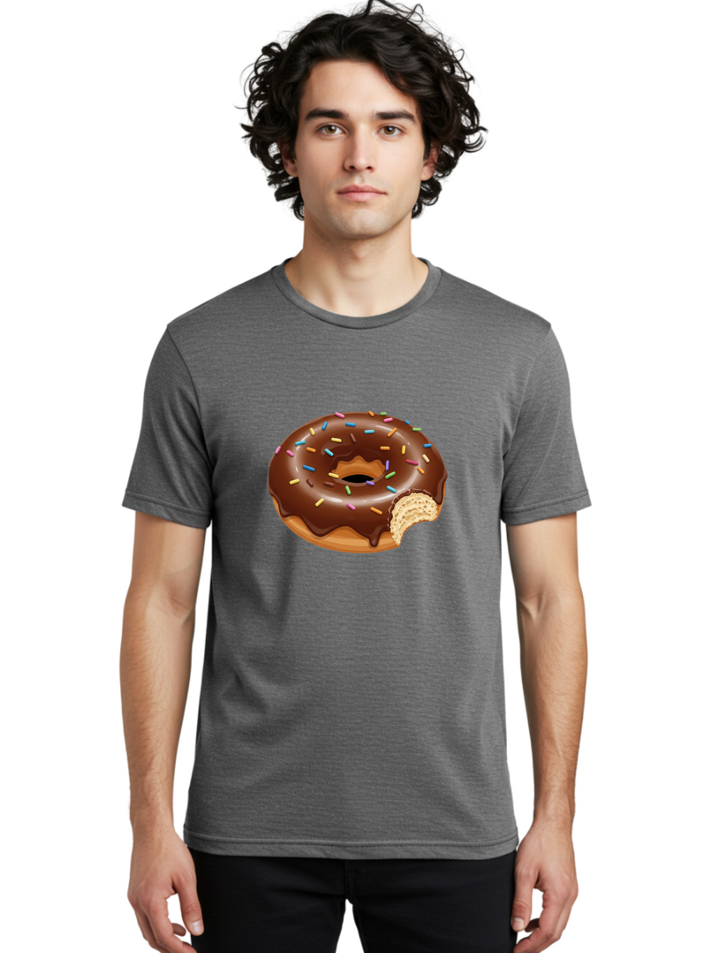 Chocolate-Donut-1 Men'S Graphic Tee, 100% Cotton, Comfortable Casual Summer Wear, Machine Washable, Chocolate Donut, Donut With Sprinkles, Bitten Donut, Sweet Treat, Dessert, Baked Goods, Colorful Sprinkles, Tasty Pastry, Delicious Donut Baa300
