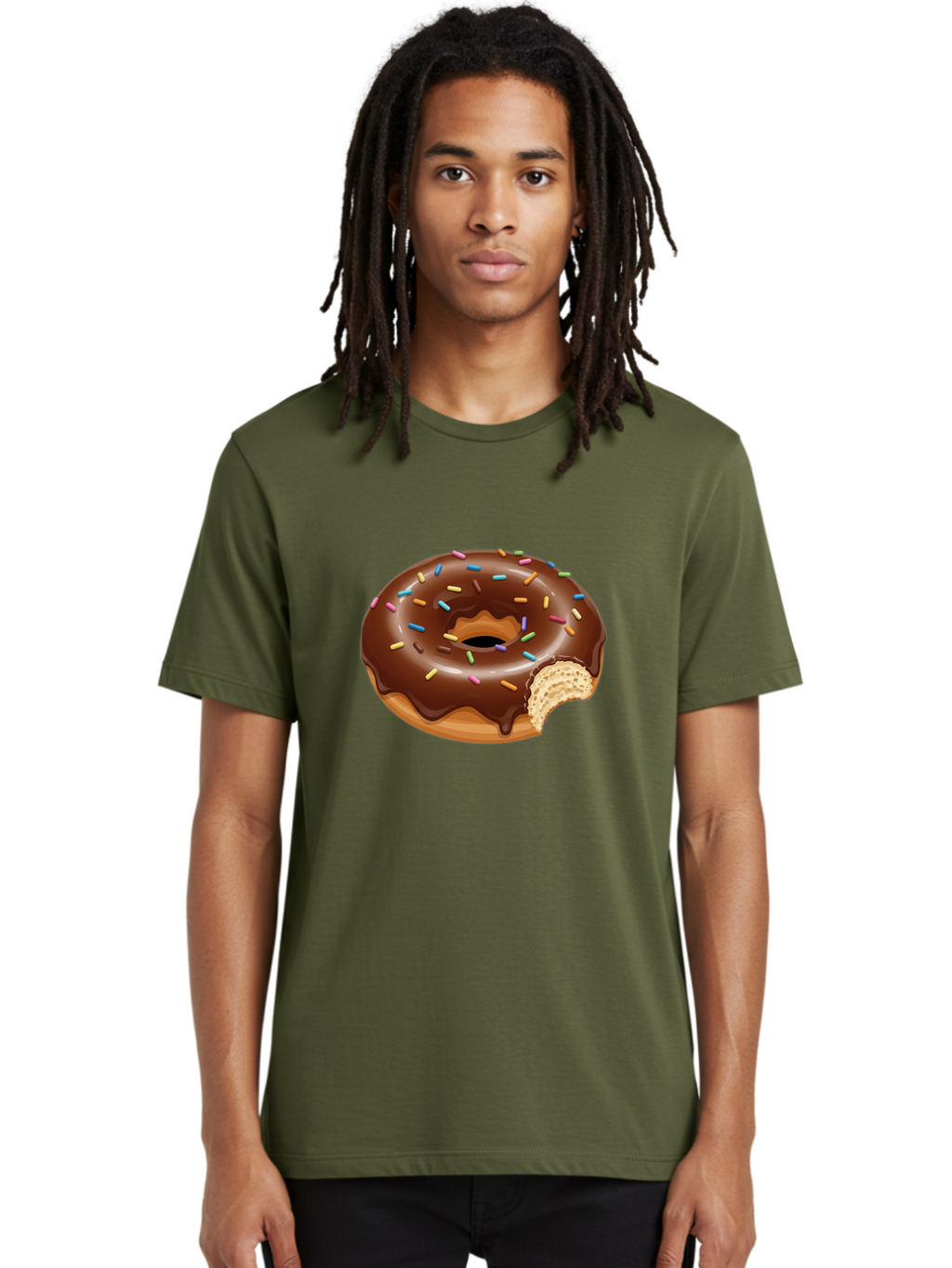 Chocolate-Donut-1 Men'S Graphic Tee, 100% Cotton, Comfortable Casual Summer Wear, Machine Washable, Chocolate Donut, Donut With Sprinkles, Bitten Donut, Sweet Treat, Dessert, Baked Goods, Colorful Sprinkles, Tasty Pastry, Delicious Donut Baa300