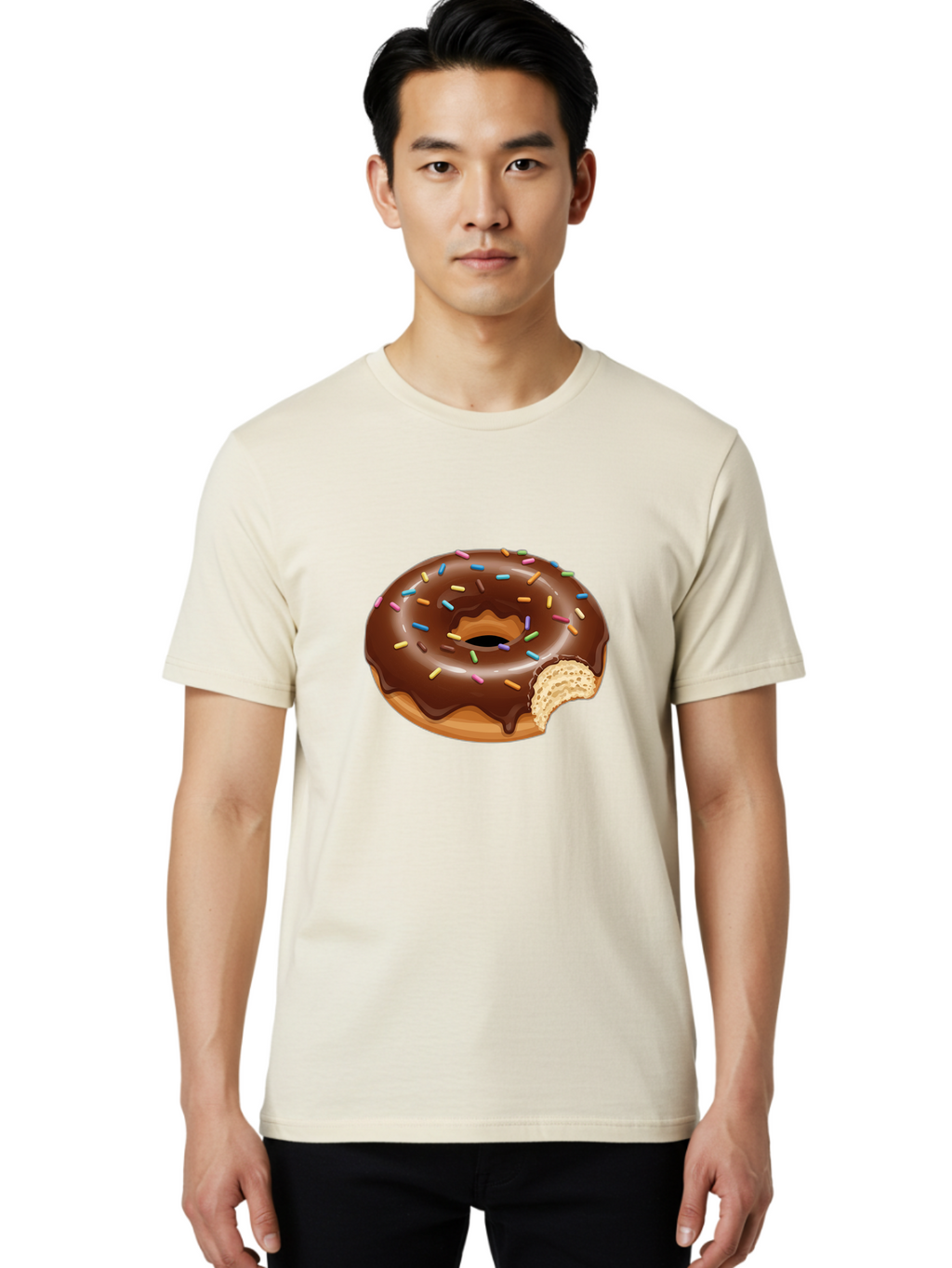 Chocolate-Donut-1 Men'S Graphic Tee, 100% Cotton, Comfortable Casual Summer Wear, Machine Washable, Chocolate Donut, Donut With Sprinkles, Bitten Donut, Sweet Treat, Dessert, Baked Goods, Colorful Sprinkles, Tasty Pastry, Delicious Donut Baa300