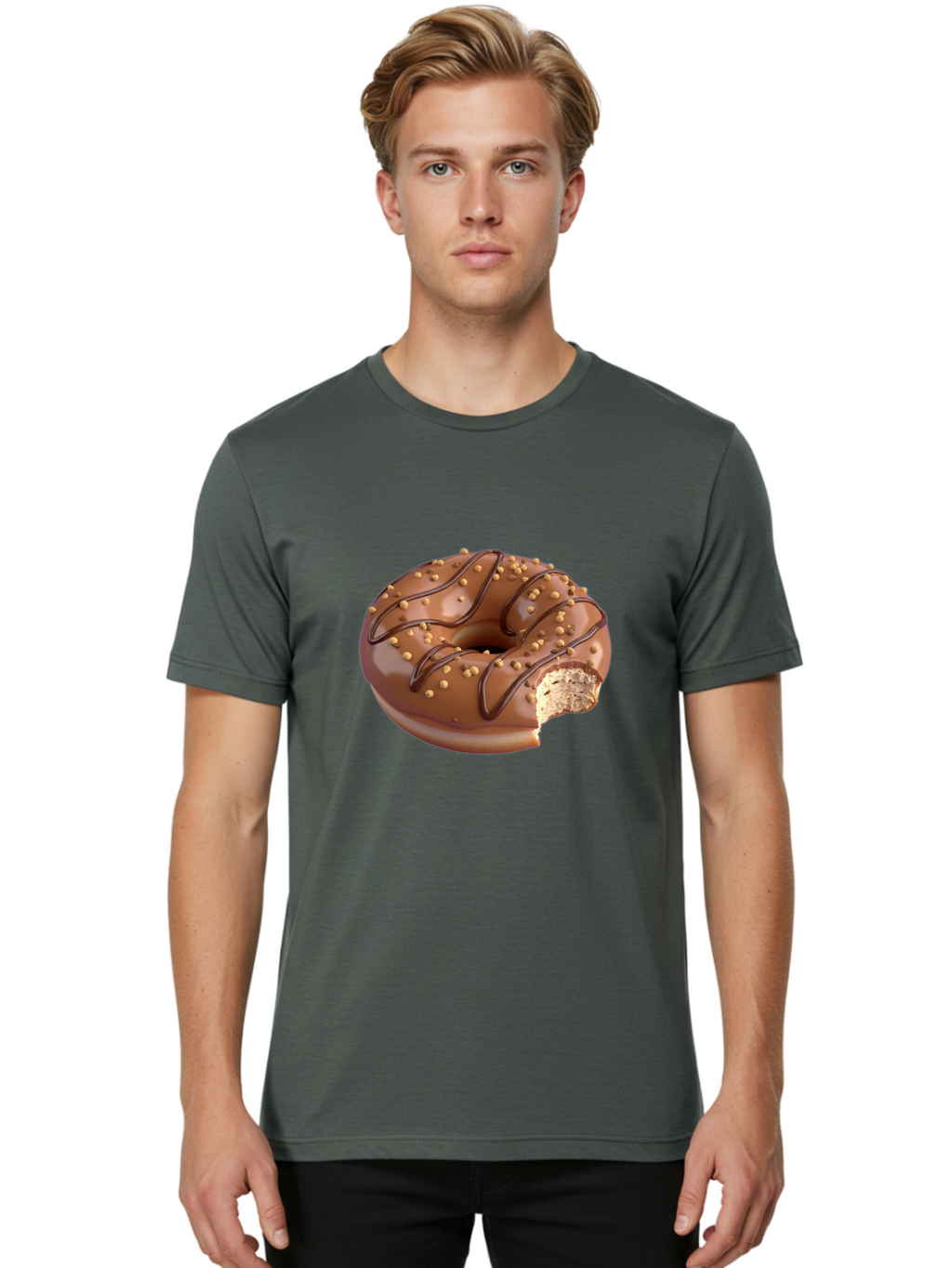 Chocolate-Donut-2 Men'S Graphic Tee, 100% Cotton, Comfortable Casual Summer Wear, Machine Washable, Chocolate Donut, Chocolate Frosting, Donut With Nuts, Chocolate Glaze, Donut With Sprinkles, Sweet Treat, Baked Goods, Doughnut Delight, Baa301