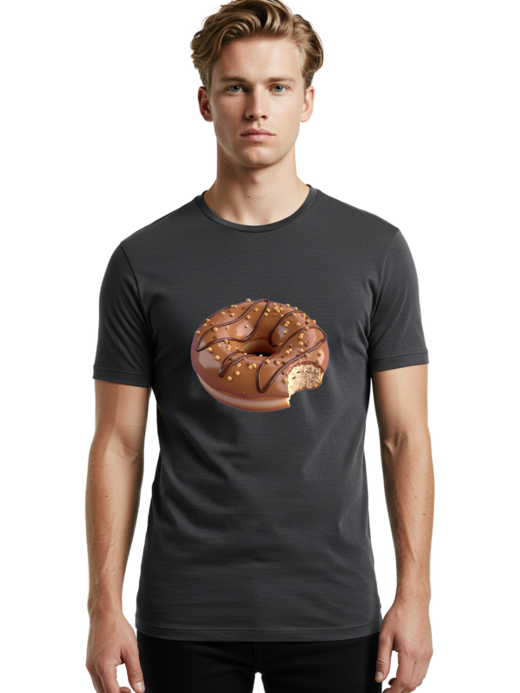 Chocolate-Donut-2 Men'S Graphic Tee, 100% Cotton, Comfortable Casual Summer Wear, Machine Washable, Chocolate Donut, Chocolate Frosting, Donut With Nuts, Chocolate Glaze, Donut With Sprinkles, Sweet Treat, Baked Goods, Doughnut Delight, Baa301