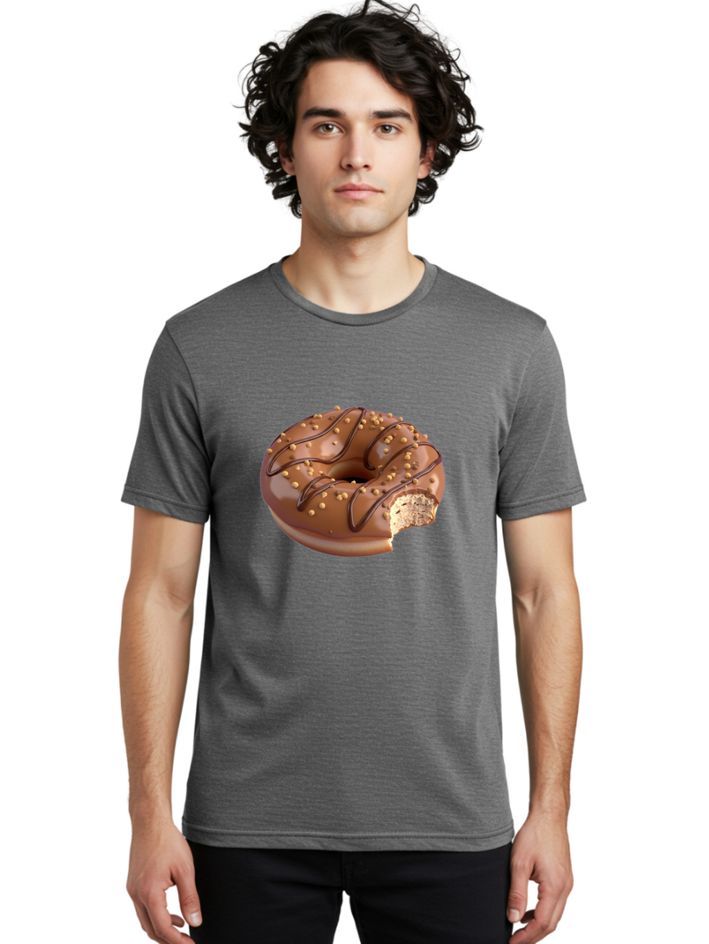 Chocolate-Donut-2 Men'S Graphic Tee, 100% Cotton, Comfortable Casual Summer Wear, Machine Washable, Chocolate Donut, Chocolate Frosting, Donut With Nuts, Chocolate Glaze, Donut With Sprinkles, Sweet Treat, Baked Goods, Doughnut Delight, Baa301