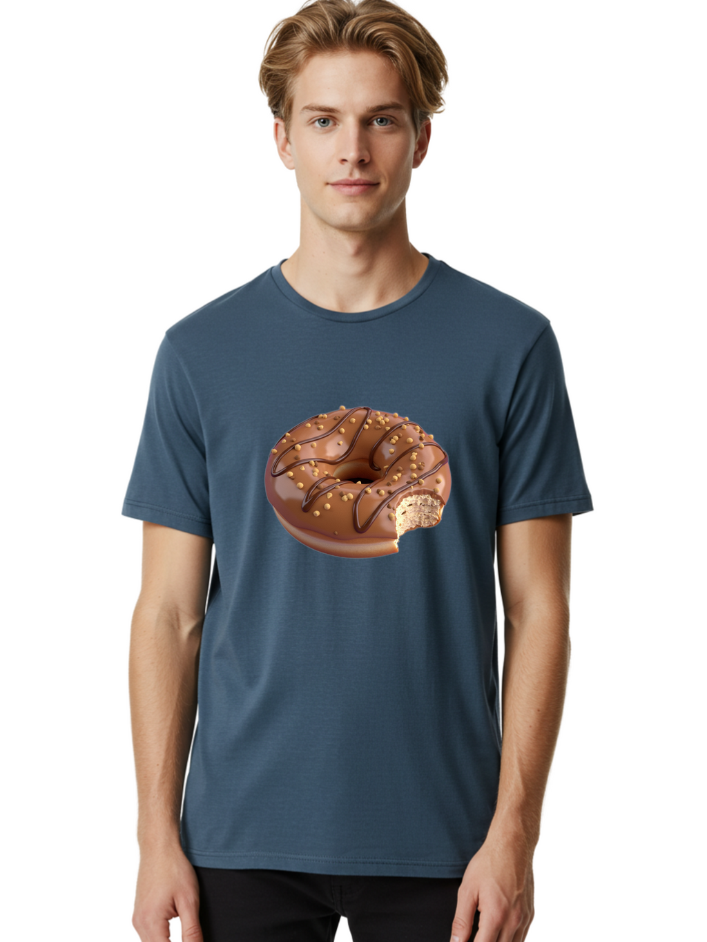 Chocolate-Donut-2 Men'S Graphic Tee, 100% Cotton, Comfortable Casual Summer Wear, Machine Washable, Chocolate Donut, Chocolate Frosting, Donut With Nuts, Chocolate Glaze, Donut With Sprinkles, Sweet Treat, Baked Goods, Doughnut Delight, Baa301