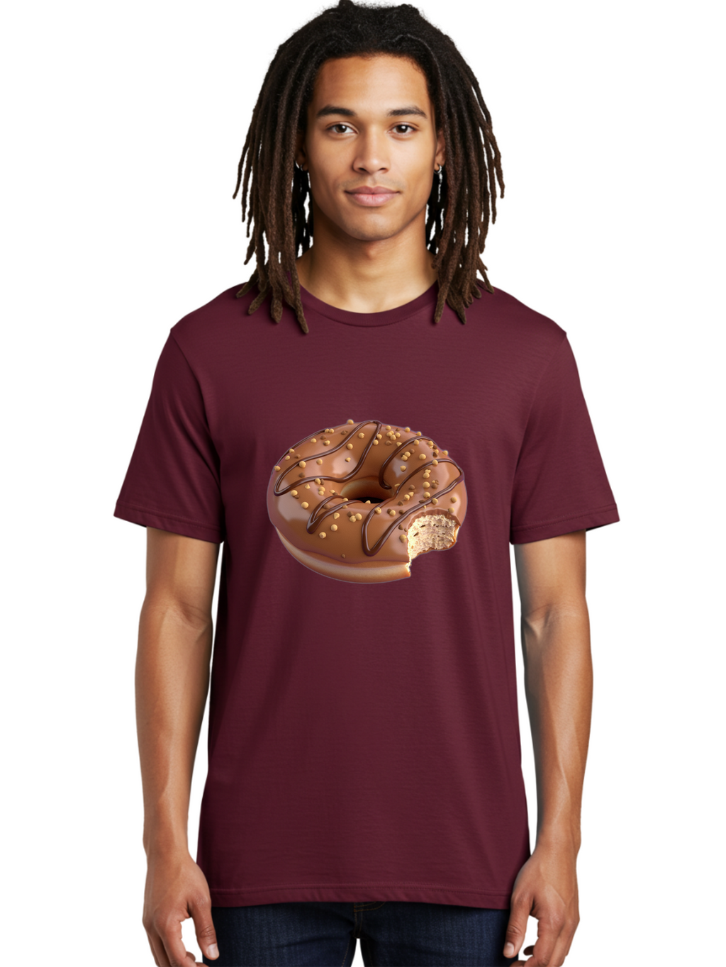 Chocolate-Donut-2 Men'S Graphic Tee, 100% Cotton, Comfortable Casual Summer Wear, Machine Washable, Chocolate Donut, Chocolate Frosting, Donut With Nuts, Chocolate Glaze, Donut With Sprinkles, Sweet Treat, Baked Goods, Doughnut Delight, Baa301