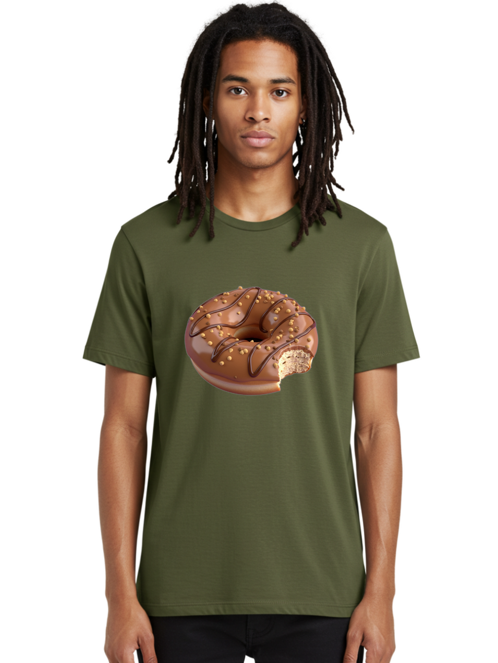 Chocolate-Donut-2 Men'S Graphic Tee, 100% Cotton, Comfortable Casual Summer Wear, Machine Washable, Chocolate Donut, Chocolate Frosting, Donut With Nuts, Chocolate Glaze, Donut With Sprinkles, Sweet Treat, Baked Goods, Doughnut Delight, Baa301