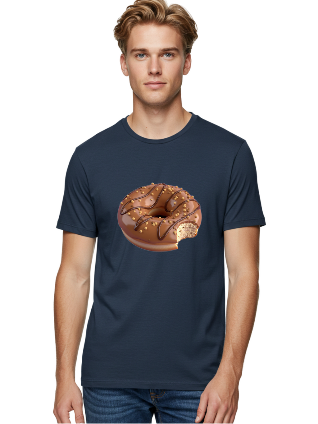 Chocolate-Donut-2 Men'S Graphic Tee, 100% Cotton, Comfortable Casual Summer Wear, Machine Washable, Chocolate Donut, Chocolate Frosting, Donut With Nuts, Chocolate Glaze, Donut With Sprinkles, Sweet Treat, Baked Goods, Doughnut Delight, Baa301