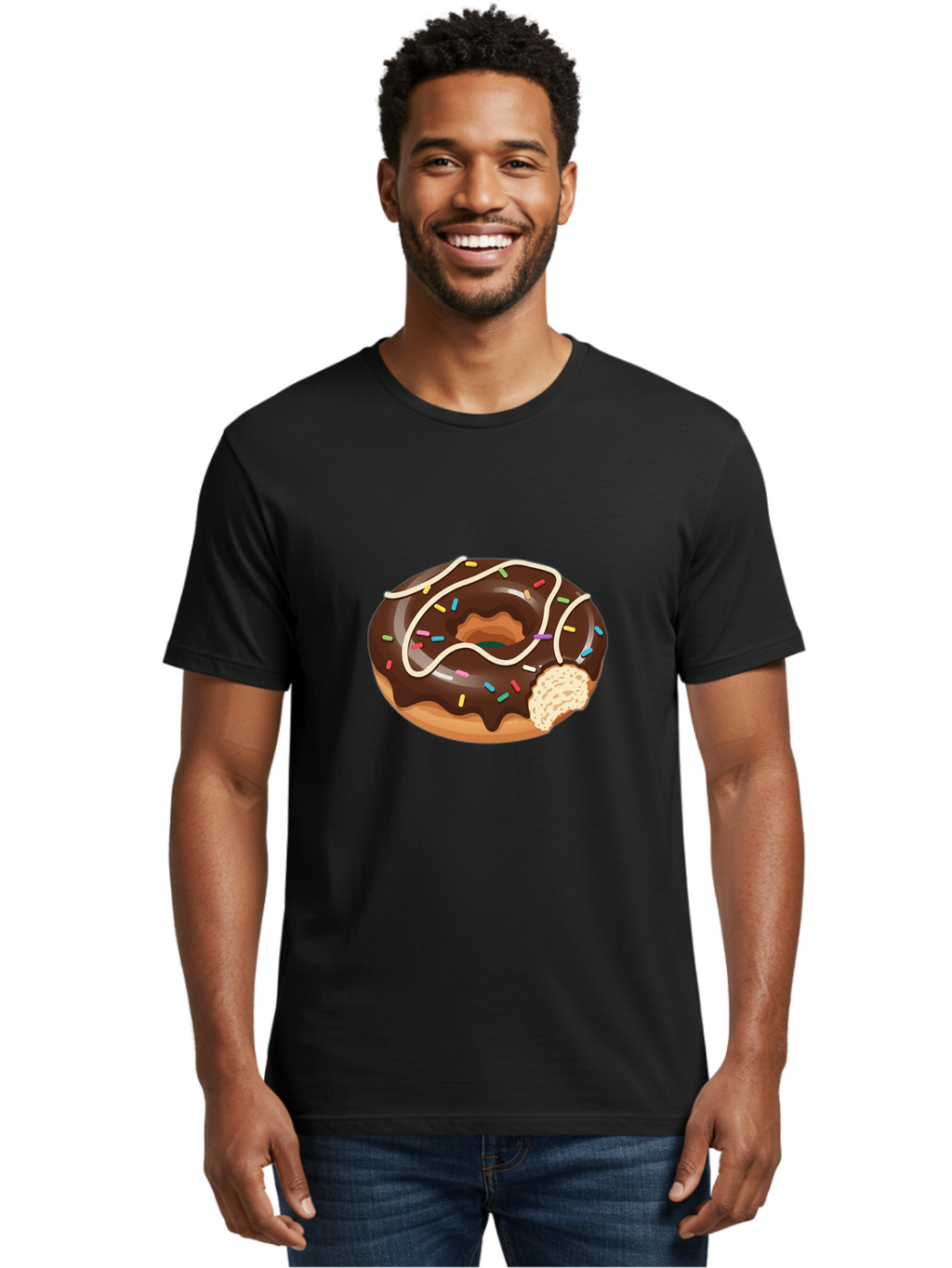 Chocolate-Donut-3 Men'S Graphic Tee, 100% Cotton, Comfortable Casual Summer Wear, Machine Washable, Chocolate Donut With Sprinkles, Sweet Treats, Donut Glaze, Colorful Sprinkles, White Icing, Tasty Desserts, Sweet Tooth, Delicious Donuts, Baa302