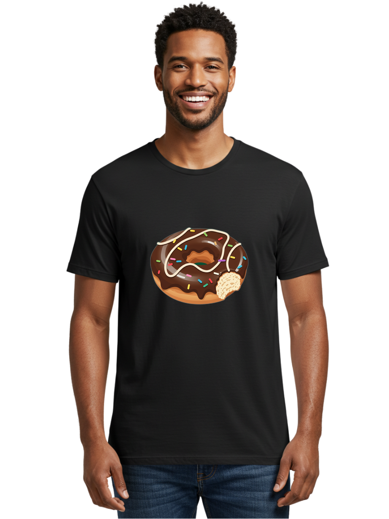 Chocolate-Donut-3 Men'S Graphic Tee, 100% Cotton, Comfortable Casual Summer Wear, Machine Washable, Chocolate Donut With Sprinkles, Sweet Treats, Donut Glaze, Colorful Sprinkles, White Icing, Tasty Desserts, Sweet Tooth, Delicious Donuts, Baa302