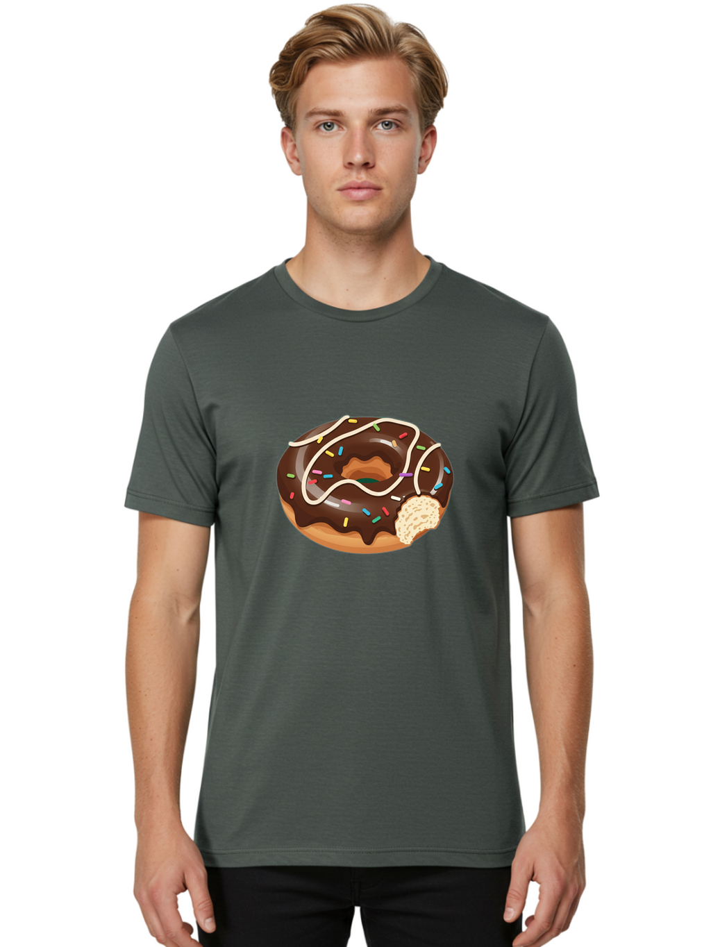 Chocolate-Donut-3 Men'S Graphic Tee, 100% Cotton, Comfortable Casual Summer Wear, Machine Washable, Chocolate Donut With Sprinkles, Sweet Treats, Donut Glaze, Colorful Sprinkles, White Icing, Tasty Desserts, Sweet Tooth, Delicious Donuts, Baa302