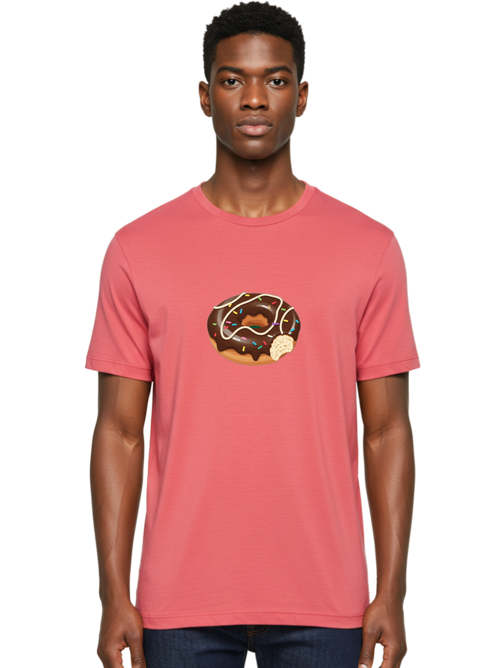 Chocolate-Donut-3 Men'S Graphic Tee, 100% Cotton, Comfortable Casual Summer Wear, Machine Washable, Chocolate Donut With Sprinkles, Sweet Treats, Donut Glaze, Colorful Sprinkles, White Icing, Tasty Desserts, Sweet Tooth, Delicious Donuts, Baa302