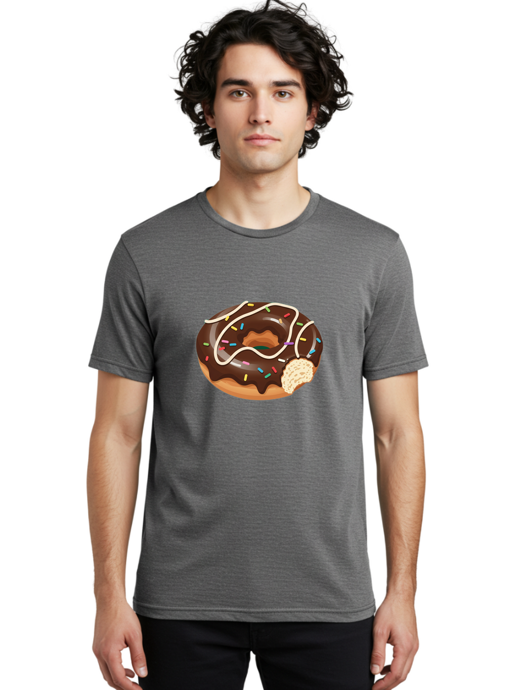Chocolate-Donut-3 Men'S Graphic Tee, 100% Cotton, Comfortable Casual Summer Wear, Machine Washable, Chocolate Donut With Sprinkles, Sweet Treats, Donut Glaze, Colorful Sprinkles, White Icing, Tasty Desserts, Sweet Tooth, Delicious Donuts, Baa302